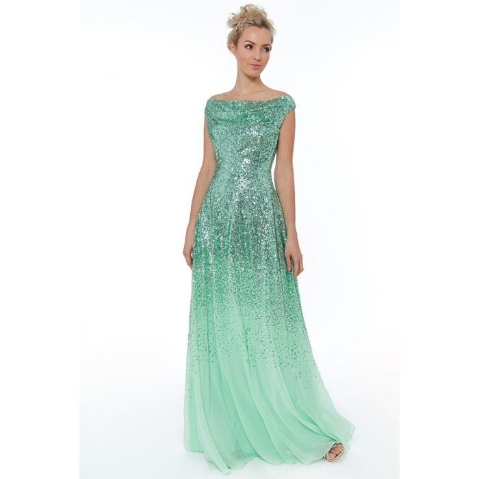 sachin and babi light blue dress Turquoise Floral Sequin Chiffon Off The Shoulder Maxi Dress main image 1