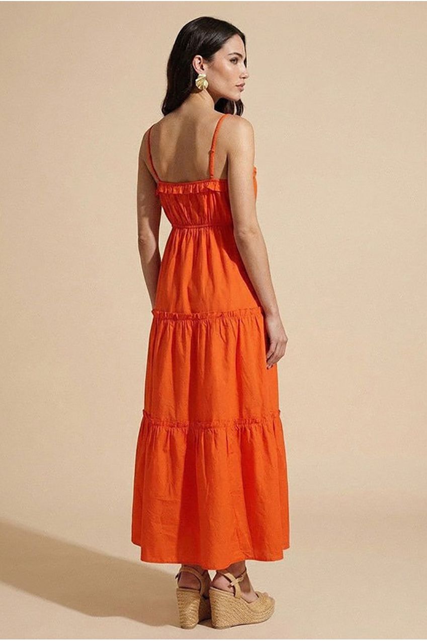 Orange Ruched Tiered Maxi Dress 40DRS38735-c82