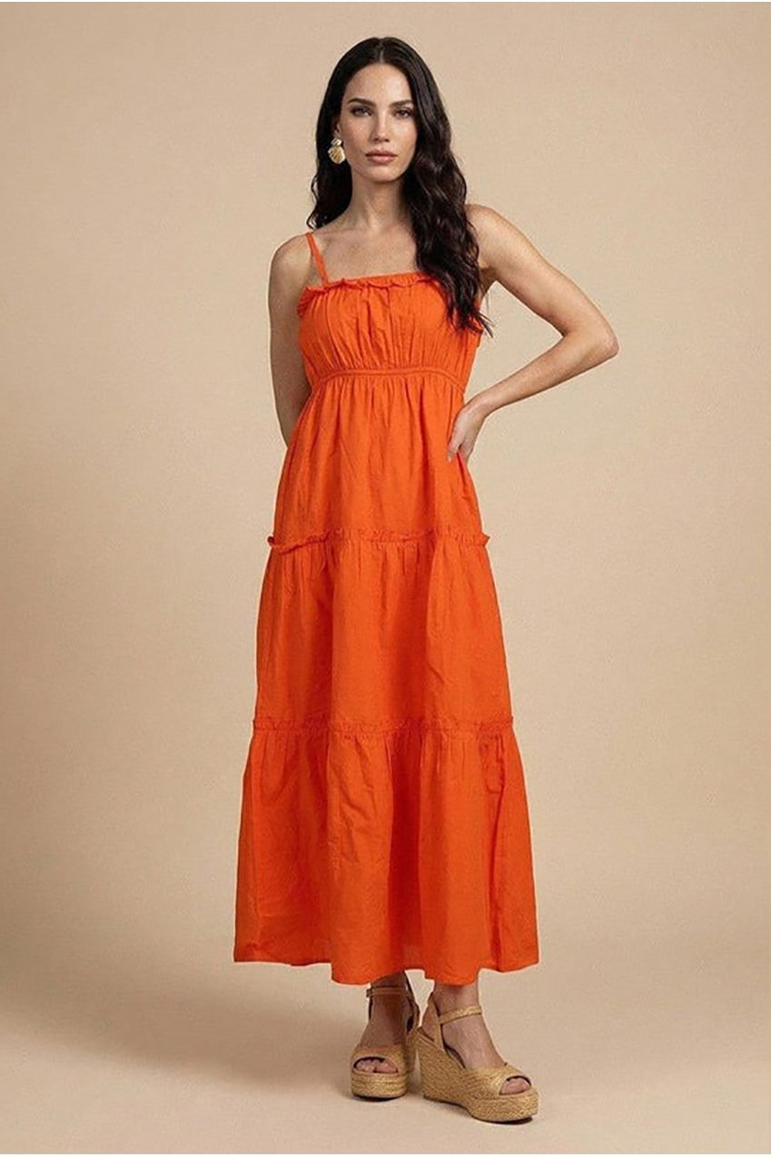 Orange Ruched Tiered Maxi Dress 40DRS38735-c82
