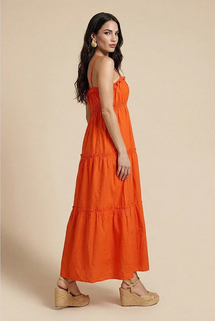 Orange Ruched Tiered Maxi Dress 40DRS38735-c82