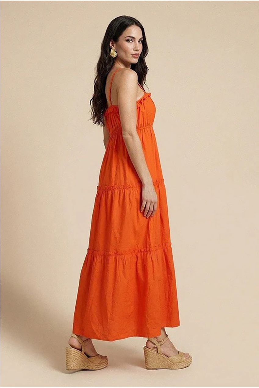 Orange Ruched Tiered Maxi Dress 40DRS38735-c82