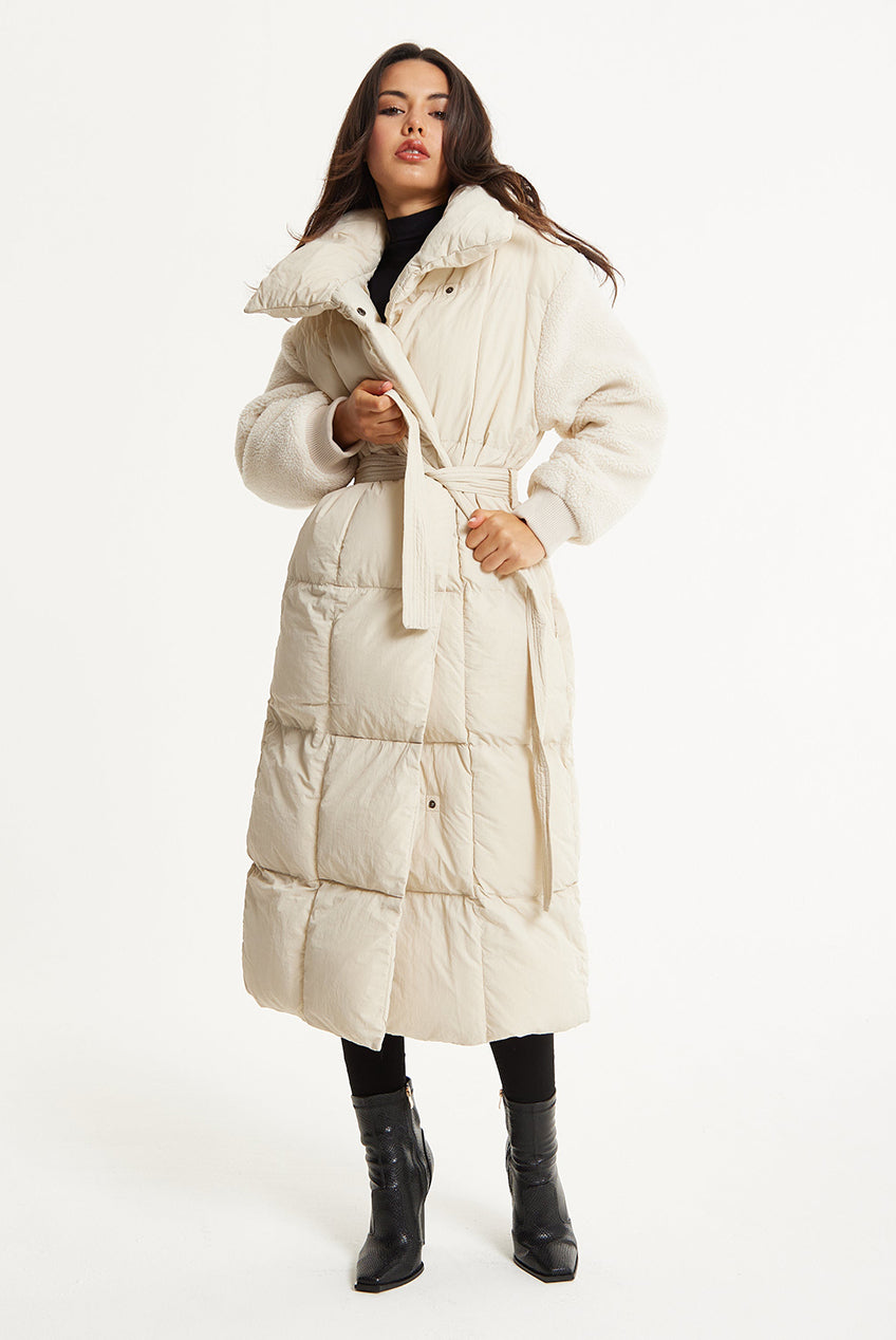 Cream Longline Belted Puffer Coat 25AW-01002