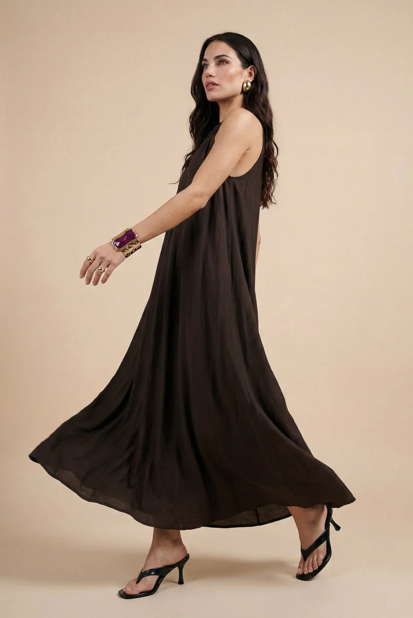 Braided Neck Trim Maxi Dress Khaki 40DRS38825-c33