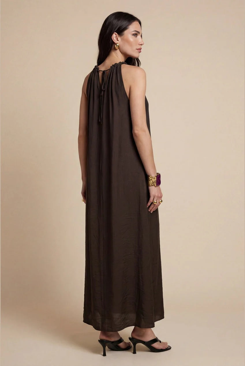 Braided Neck Trim Maxi Dress Khaki 40DRS38825-c33