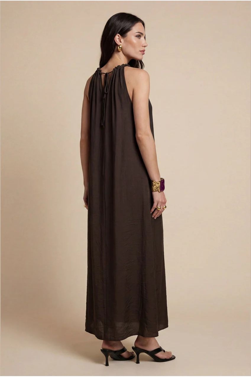 Braided Neck Trim Maxi Dress Khaki 40DRS38825-c33