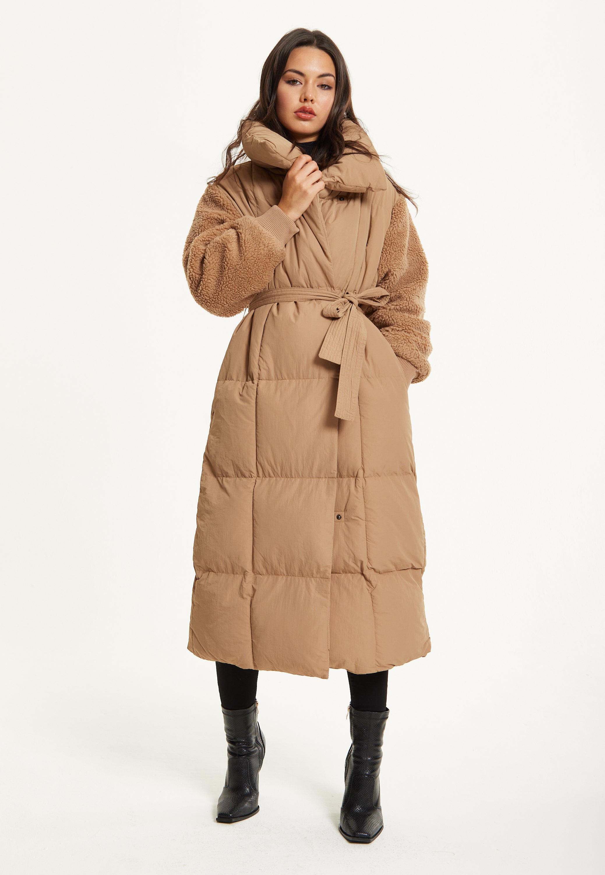 Camel Longline Belted Puffer Coat 25AW-04038