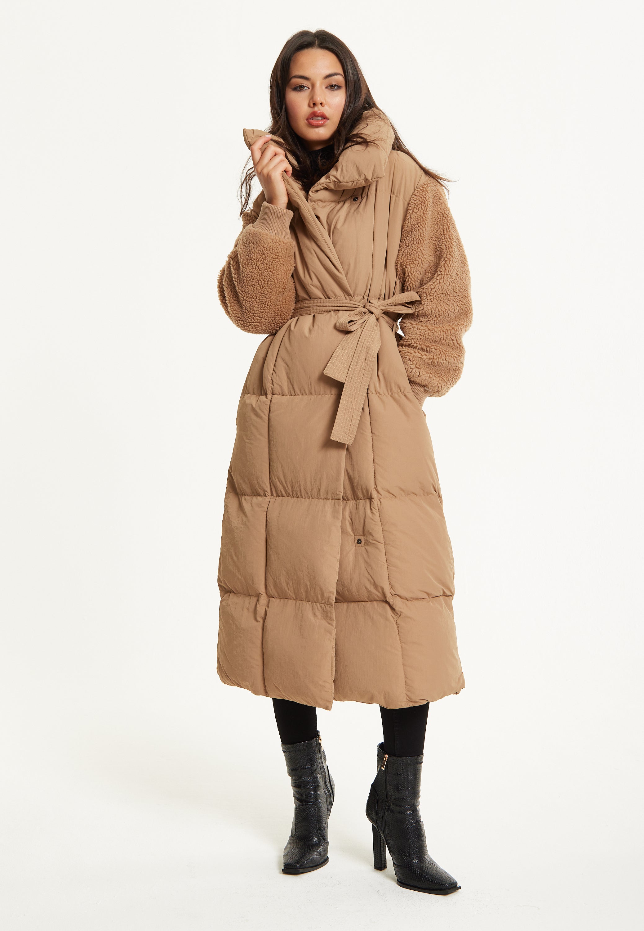 Camel Longline Belted Puffer Coat 25AW-04038