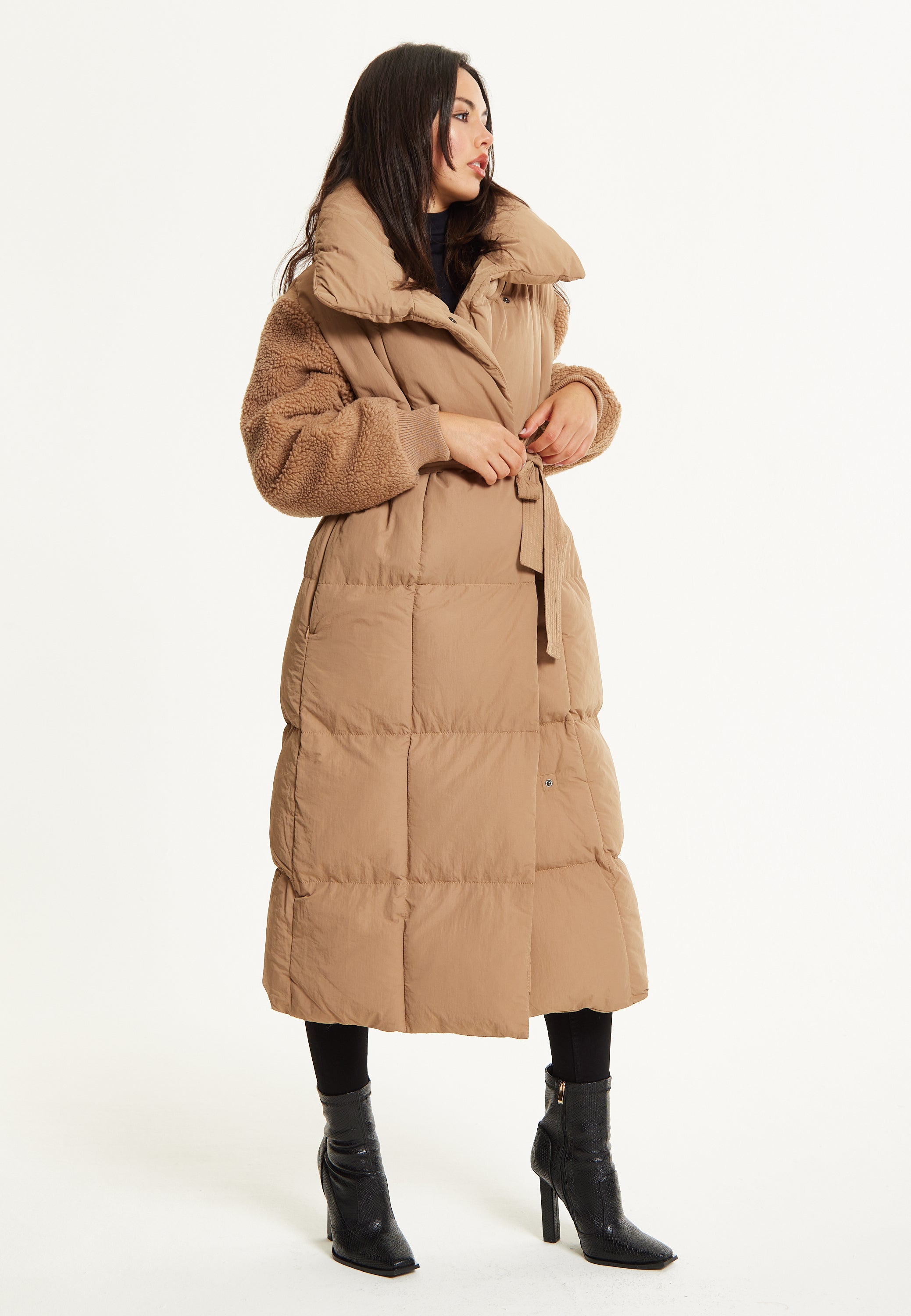Camel Longline Belted Puffer Coat 25AW-04038