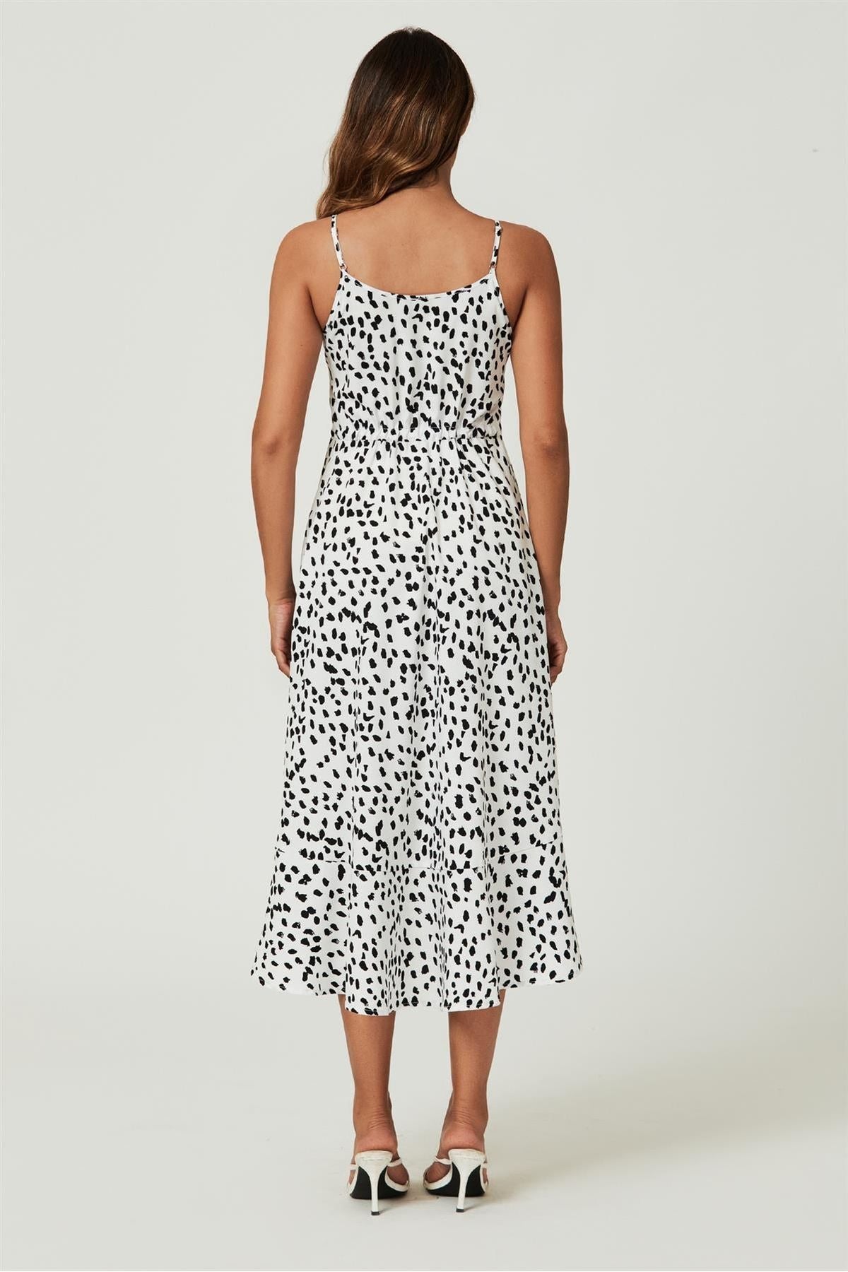 Button Down High Low Strappy Dress In White FS238-WhiteLeopard