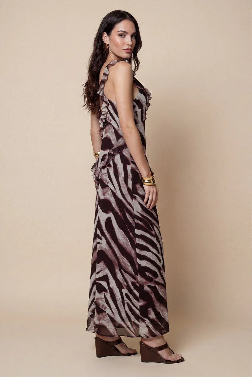 Animal Ruffle Maxi Dress Burgundy 40DRS38751-c67