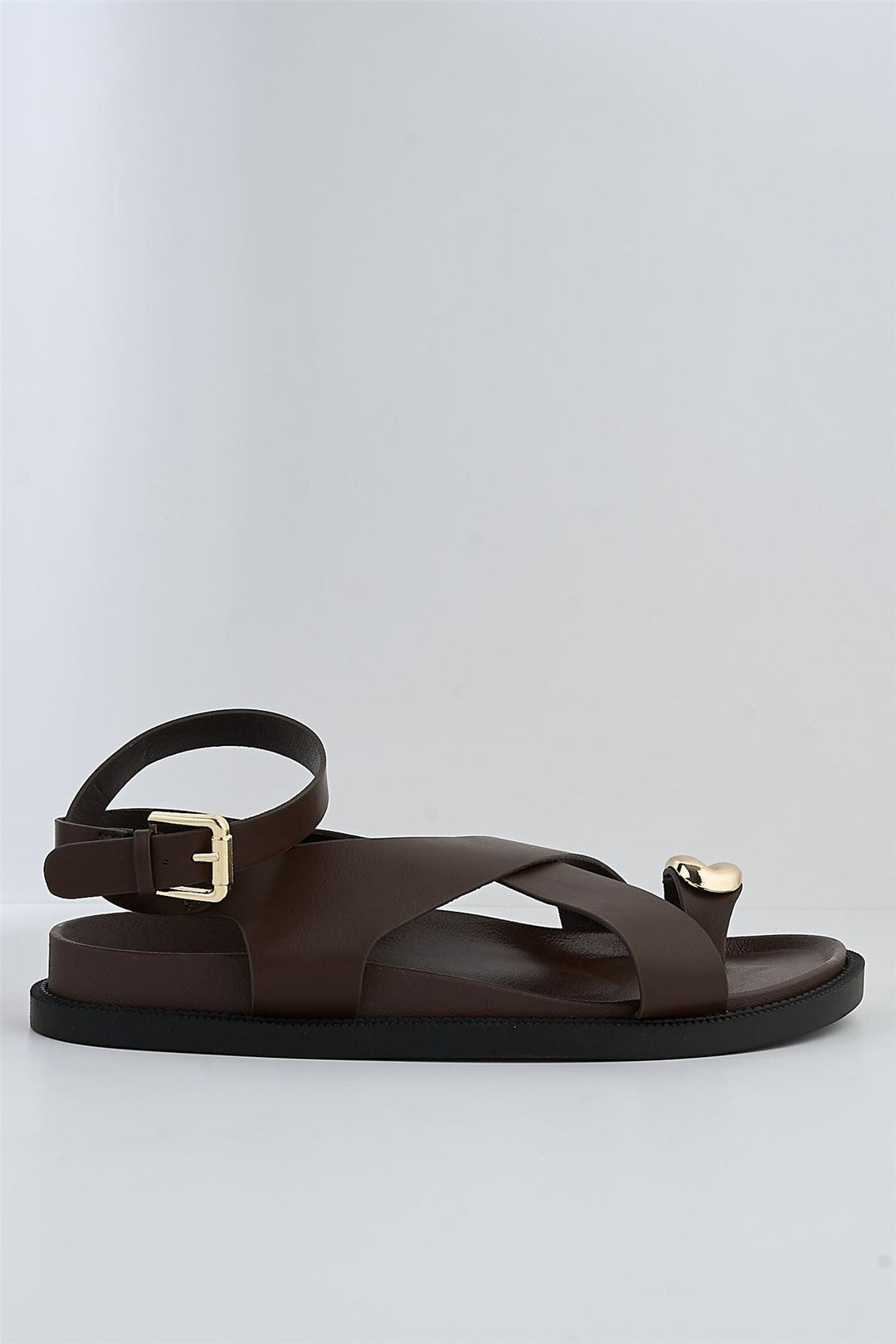 Julia Gold Pebble Detail Crossover Anklestrap Sandals In Chocolate KIDMAN368-CHOC