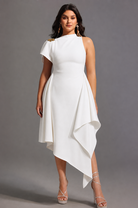 Weren Elegant Contour High Neck Asymmetric Maxi Dress by Bella Barnett