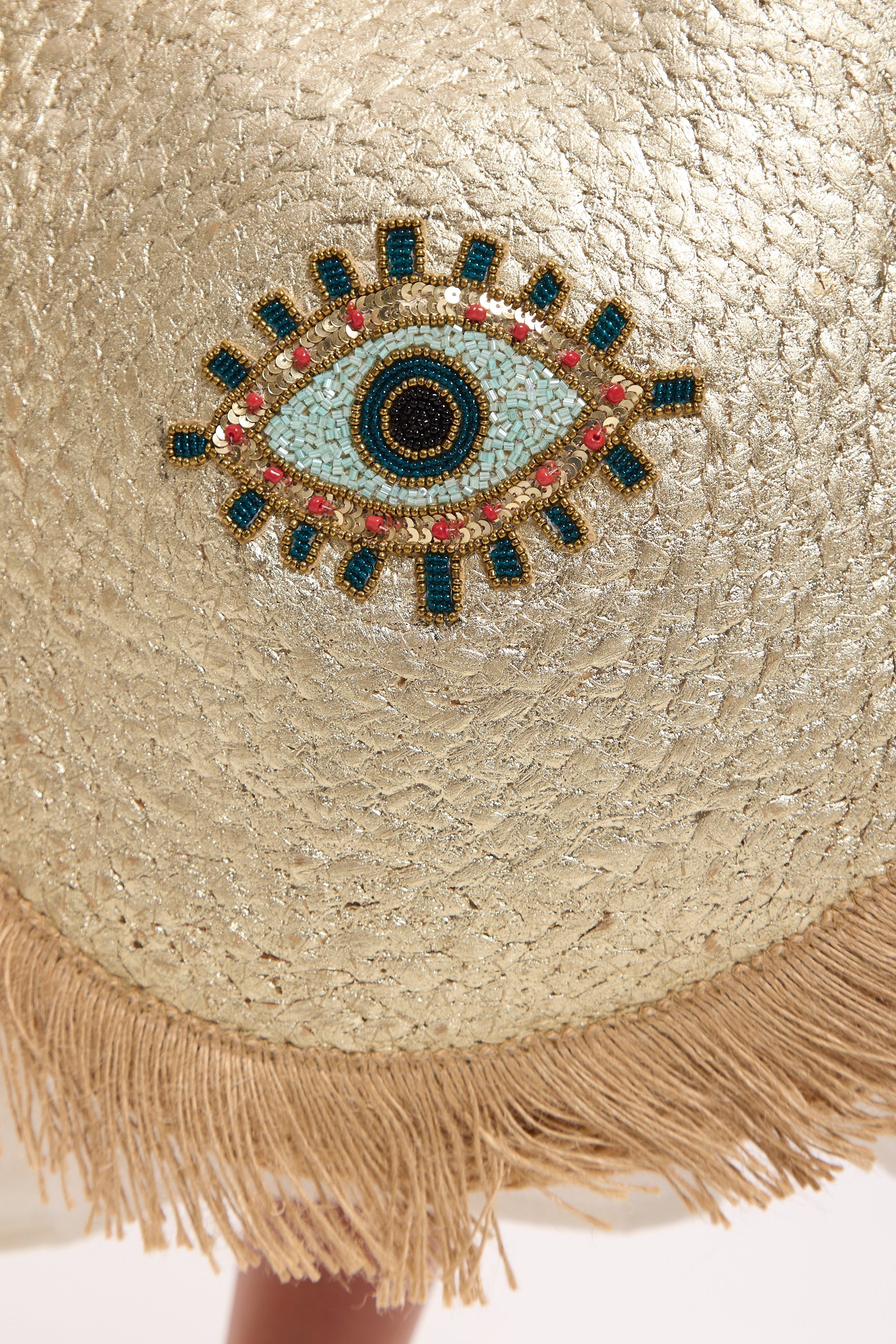 Evil Eye Sequin Round Fringe Jute Tote Bag LIQ8844050