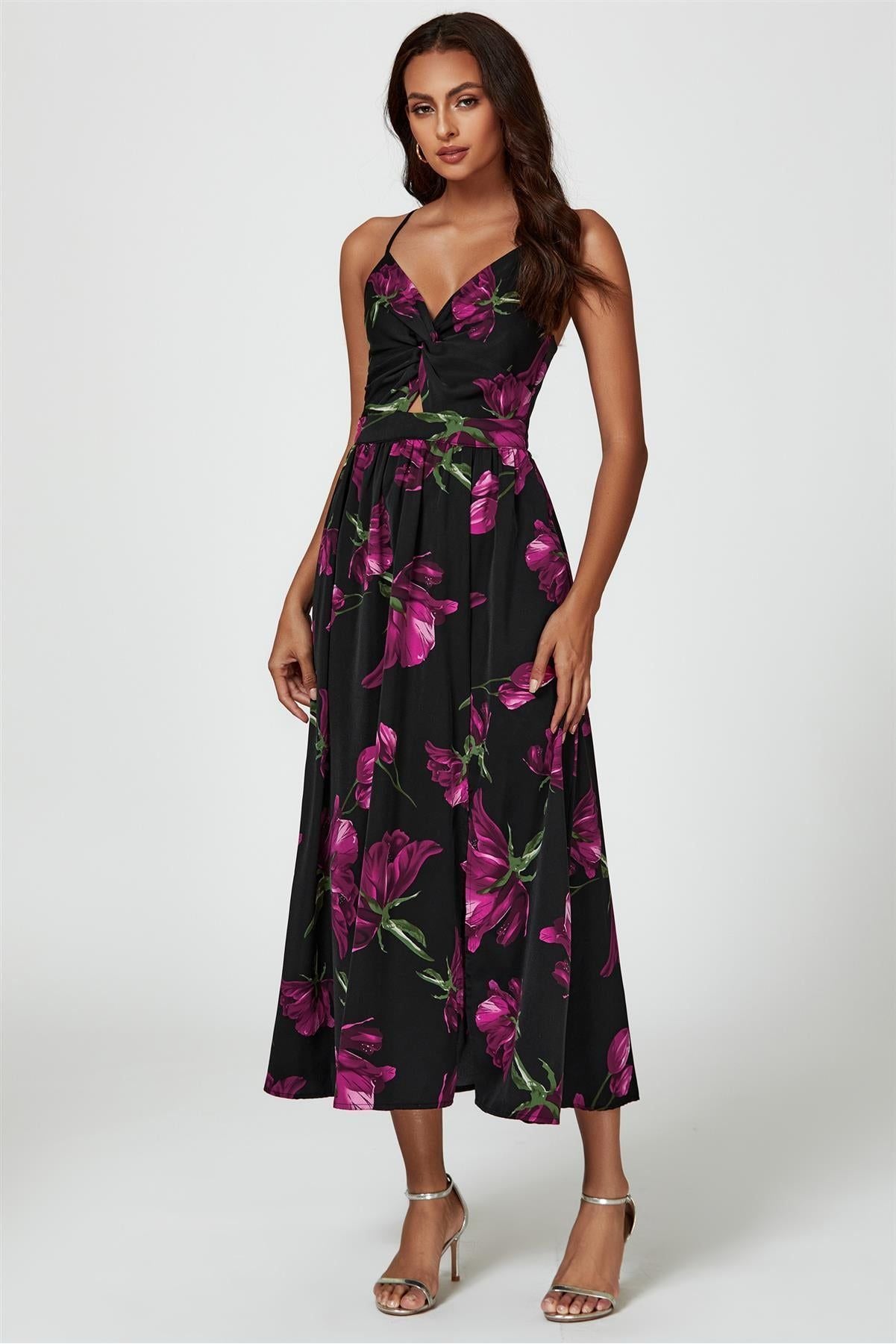 Floral Print Maxi Dress In Black FS804-BM