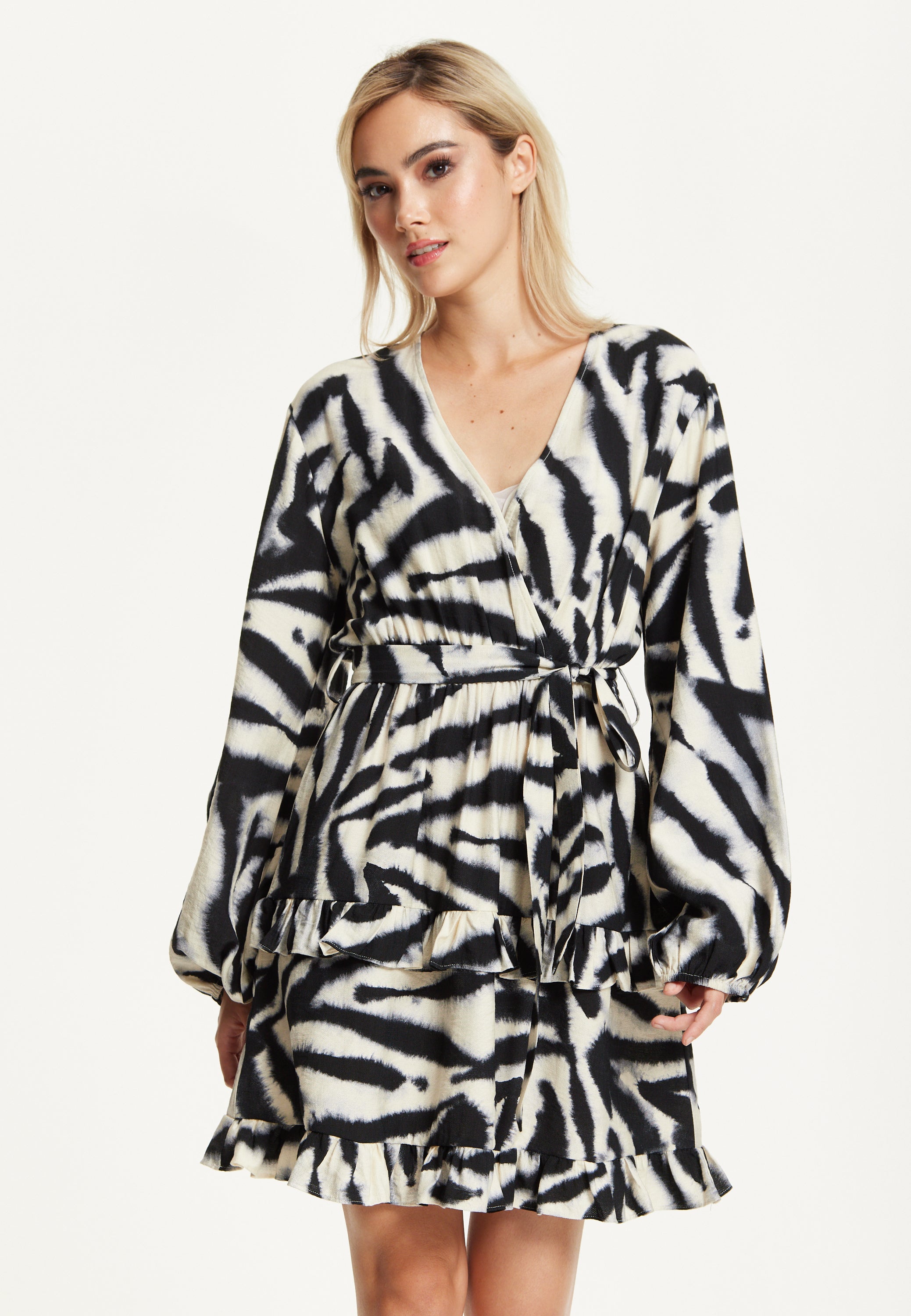Black Cream Zebra Print Wrap Dress TD25548B037