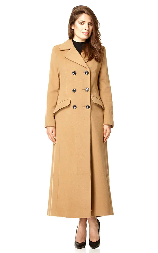 Wool Blend Double Breasted Long Coat 1319