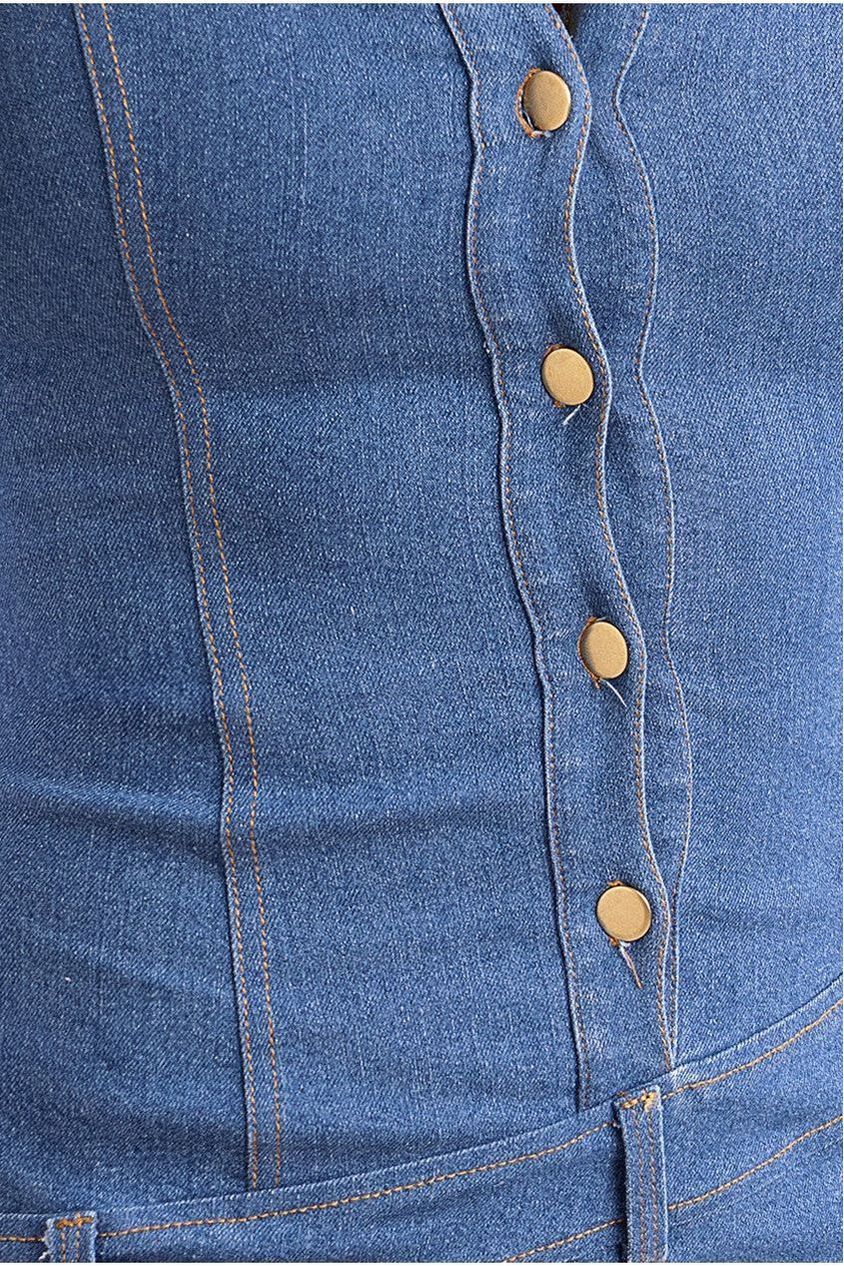 Denim Frayed Asymmetric Sleeveless Midaxi Shirt Dress - Blue Denim DR4130