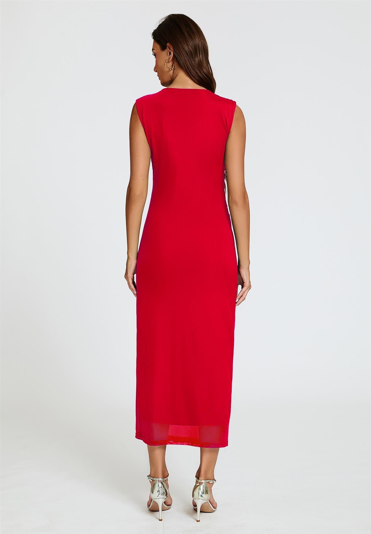 Mesh Maxi Dress In Red FS824