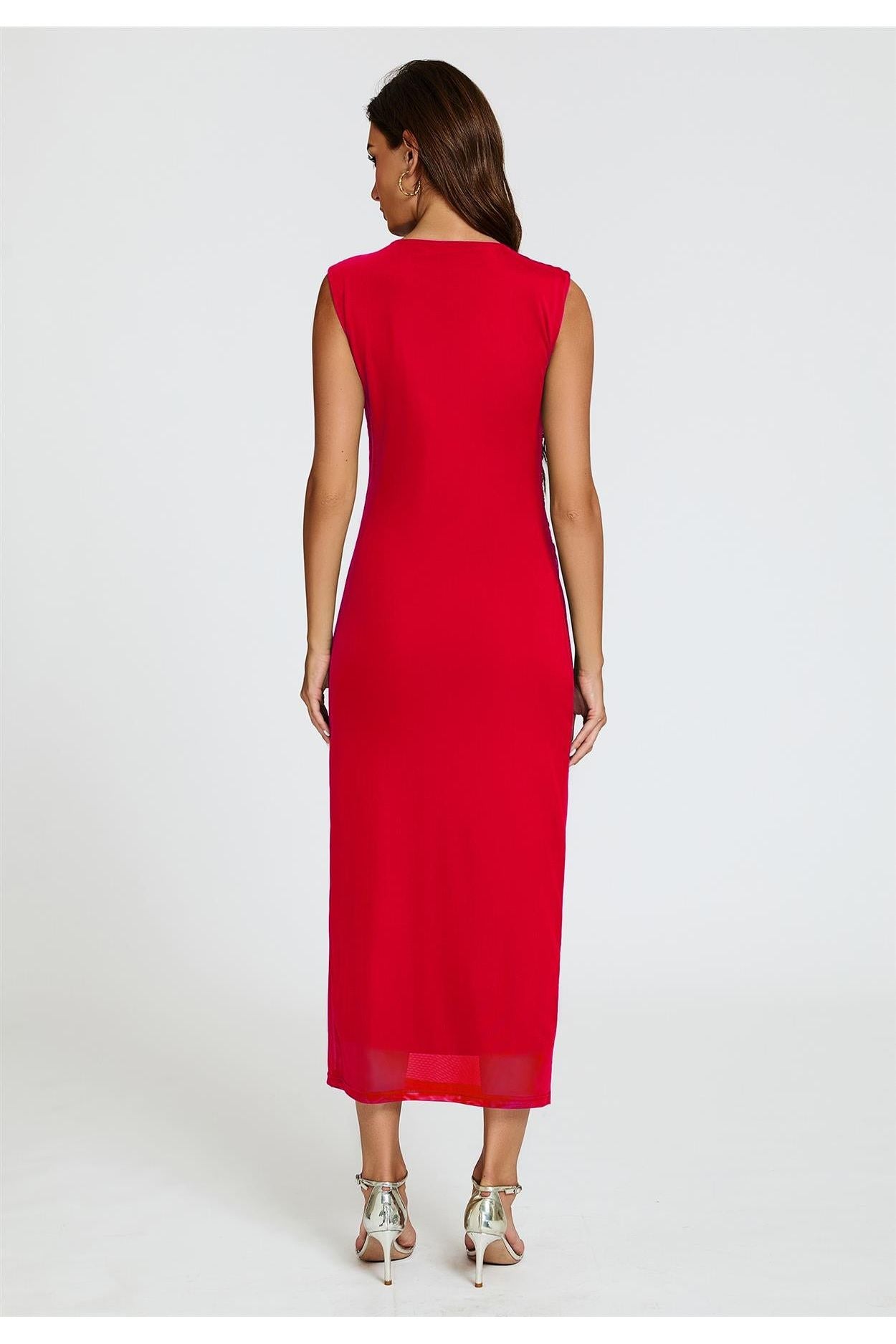 Mesh Maxi Dress In Red FS824
