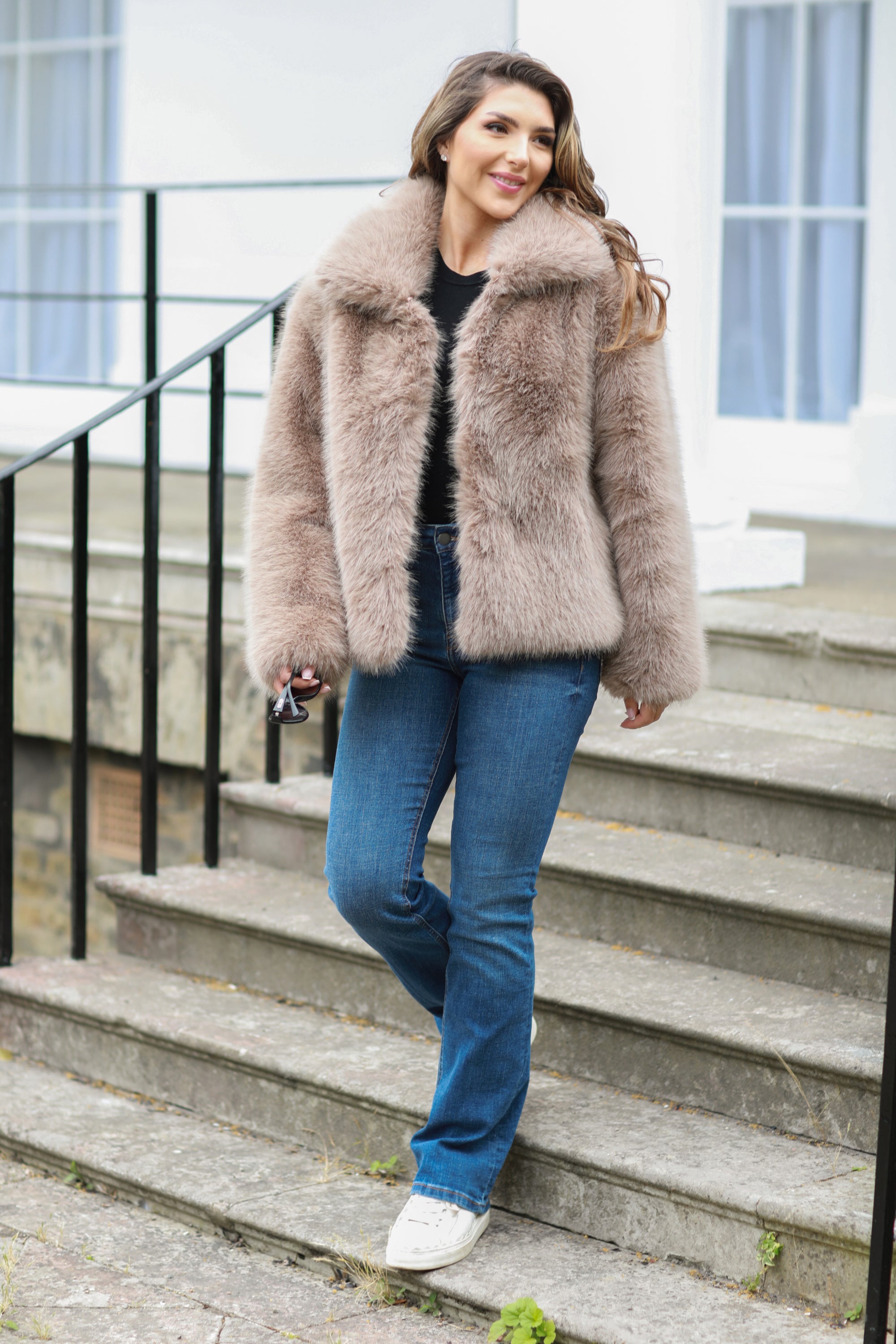 HOT Winter Coat Fuzzy Faux Fur Coat Faux Fur Collar Fluffy Winter