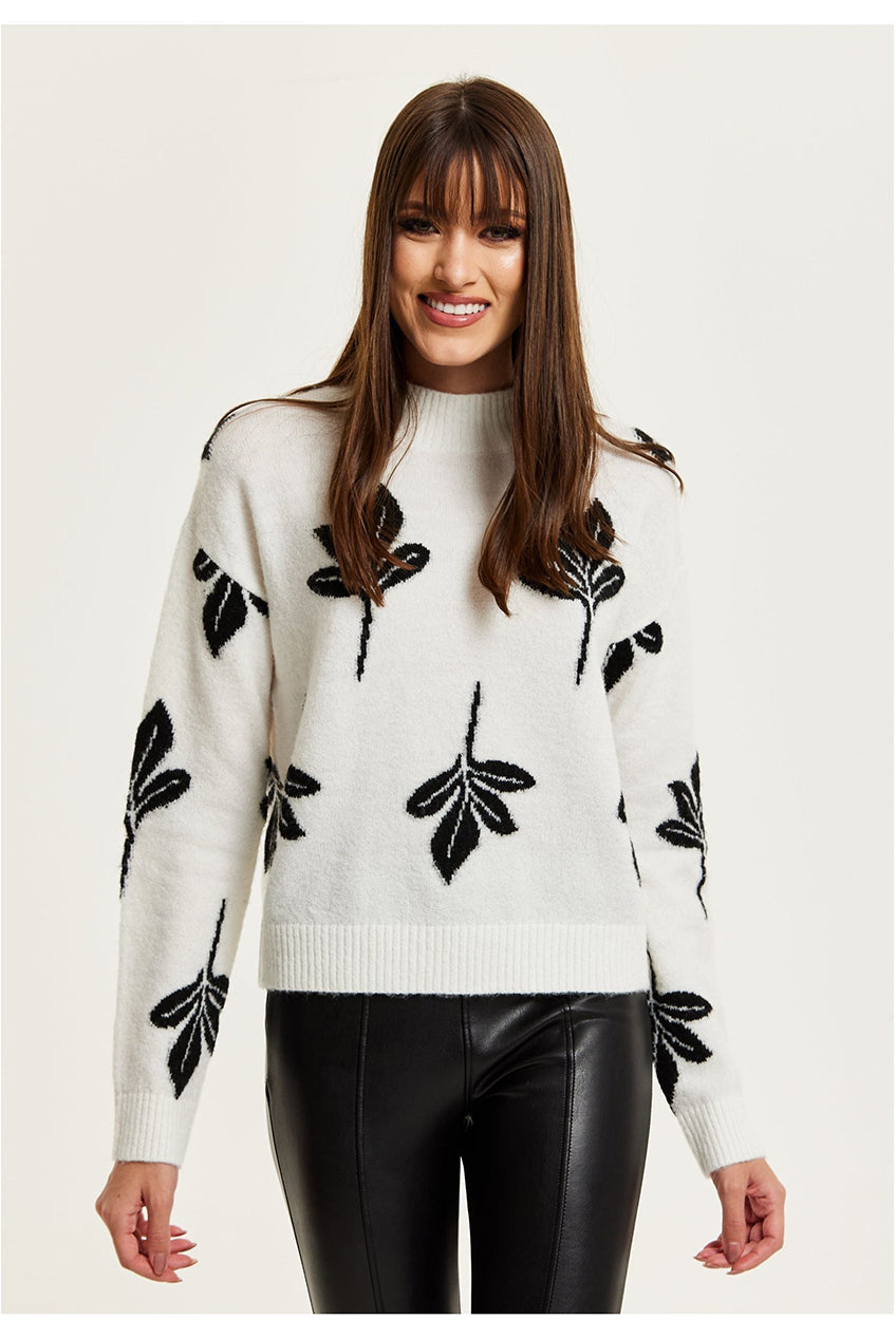 Leaf Pattern High Neck Jumper B25-LIQ23AW019