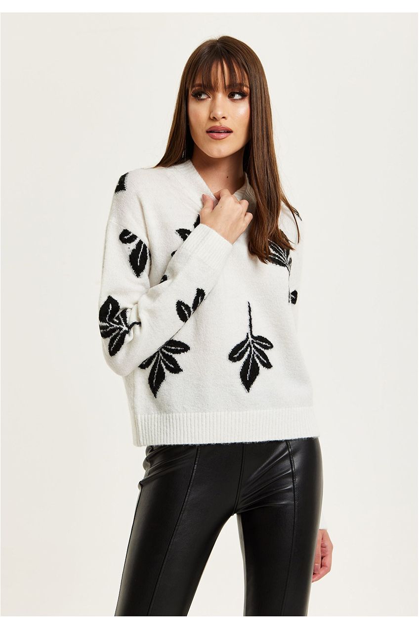 Leaf Pattern High Neck Jumper B25-LIQ23AW019