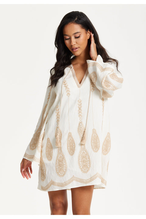 Ivory Embroidered Long Sleeve Dress by Liquorish