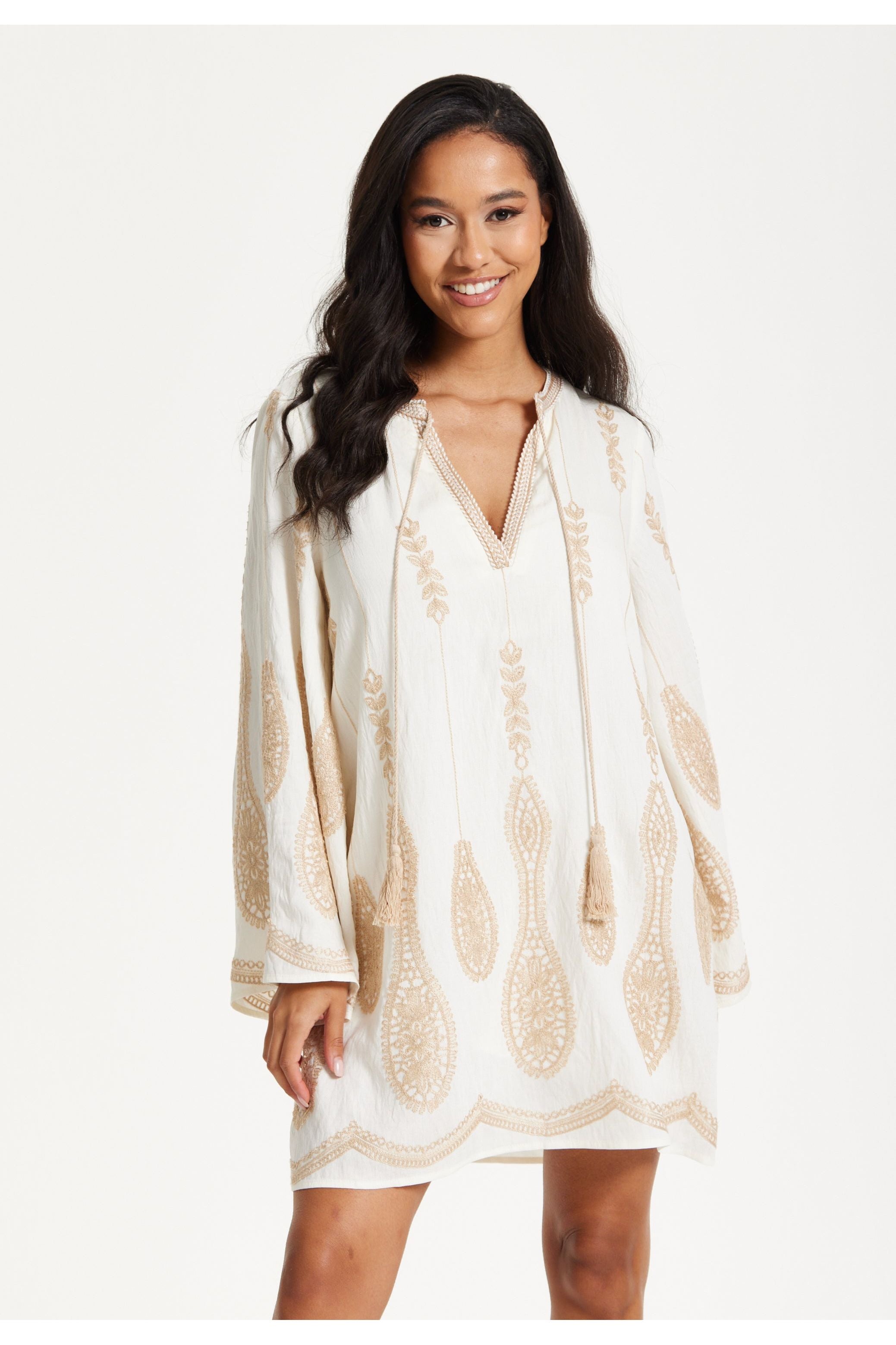 Ivory Embroidered Long Sleeve Dress 25SS8815002