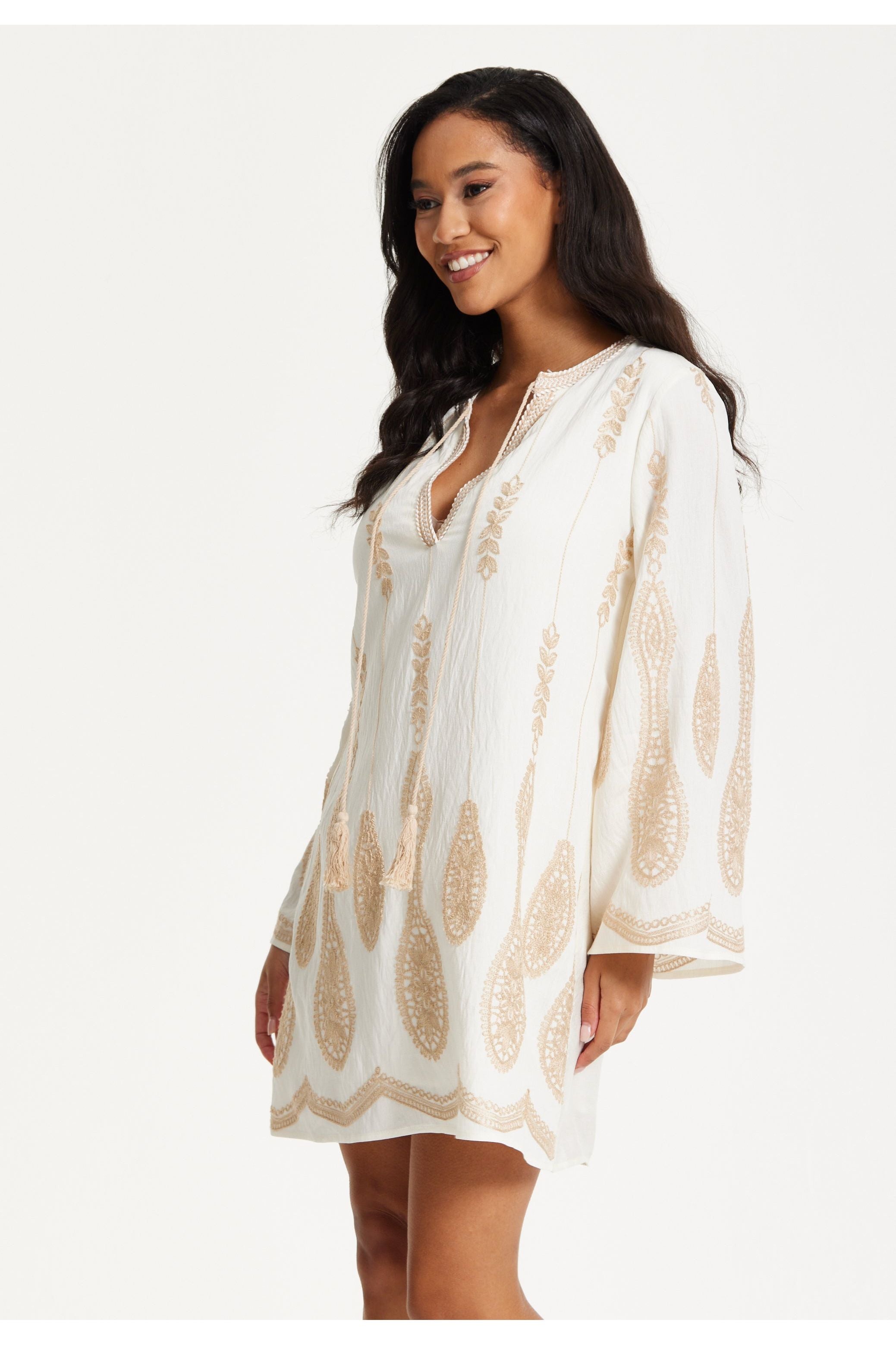 Ivory Embroidered Long Sleeve Dress 25SS8815002