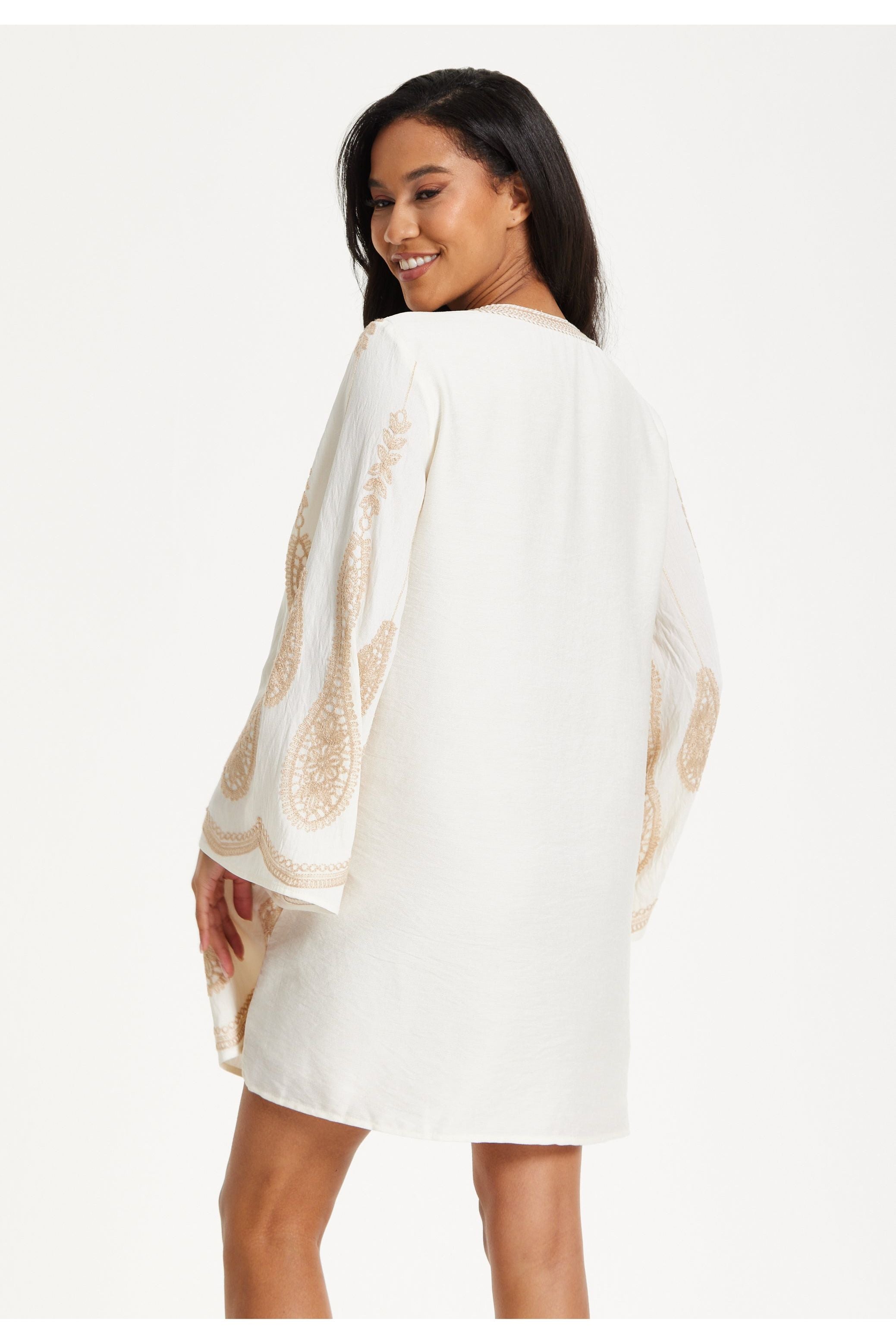 Ivory Embroidered Long Sleeve Dress 25SS8815002