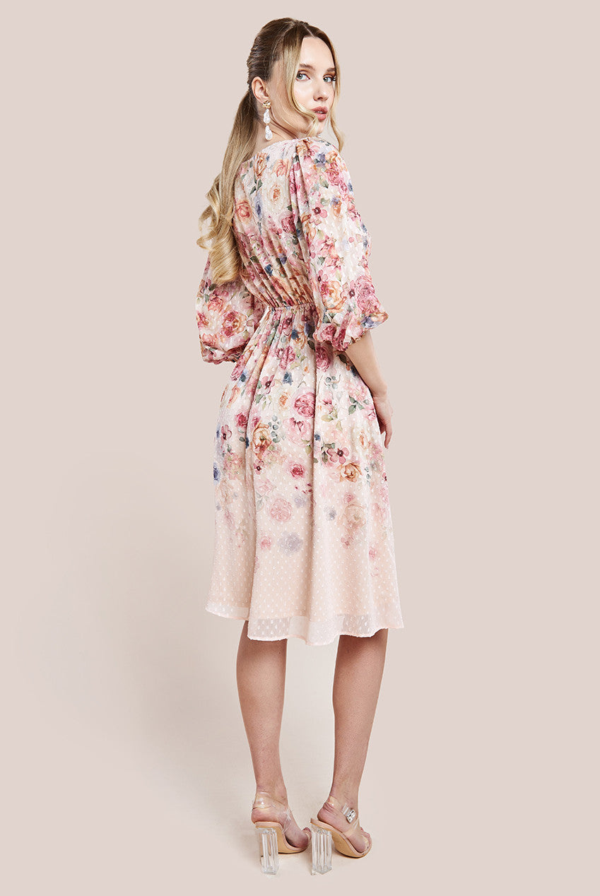 Ombre Floral Printed Wrap Midi Dress - Ivory DR4349