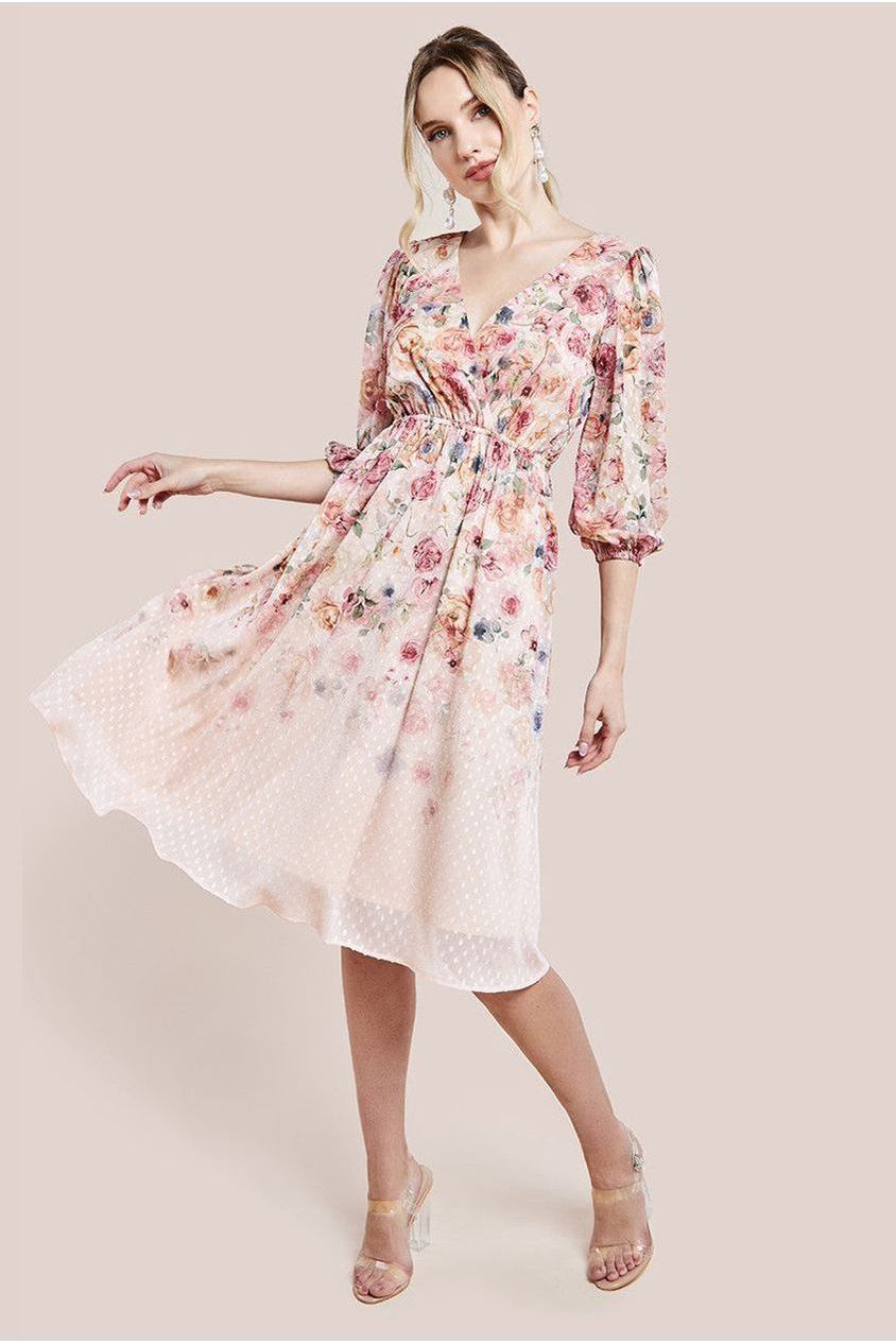 Ombre Floral Printed Wrap Midi Dress - Ivory DR4349