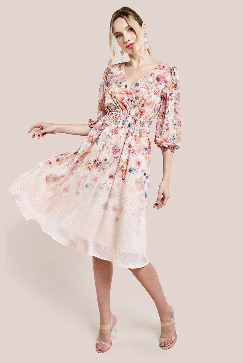 Ombre Floral Printed Wrap Midi Dress - Ivory DR4349