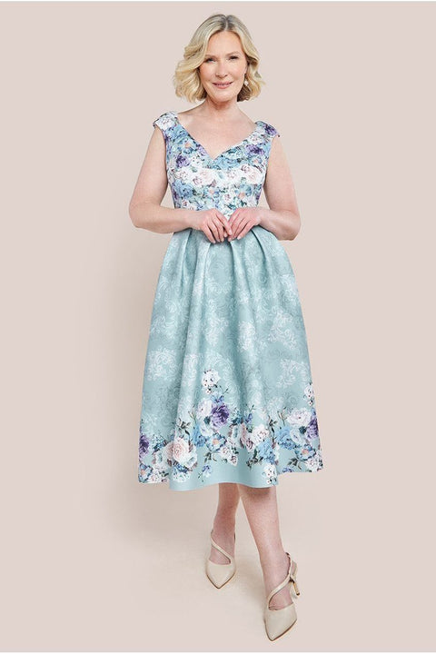 Sweetheart Floral Midi Dress - Sage Green by Goddiva