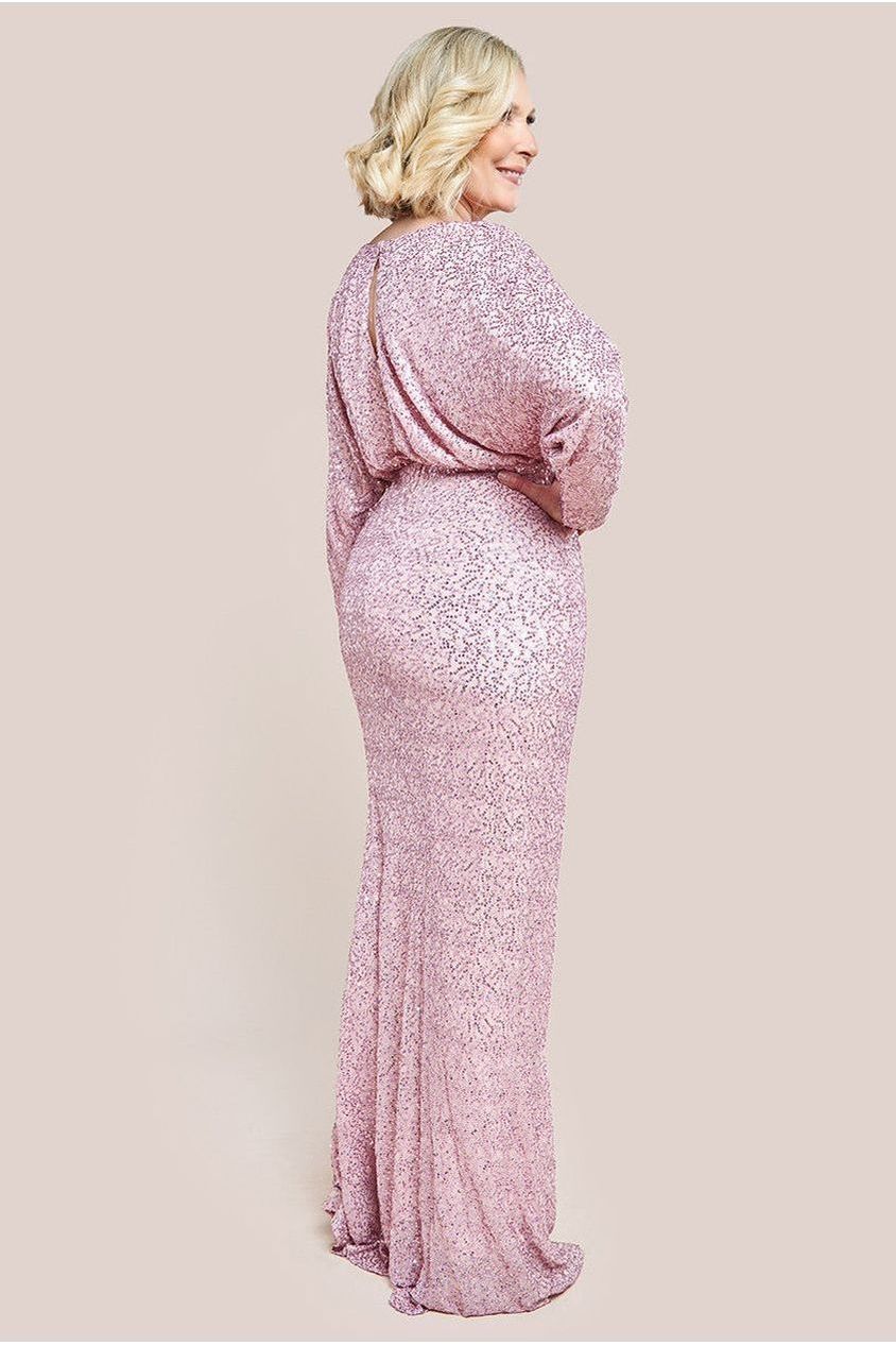 Plunge V-Neck Sequin Maxi Dress - Blush DR3833M