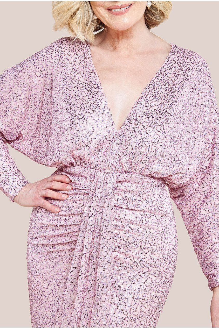 Plunge V-Neck Sequin Maxi Dress - Blush DR3833M