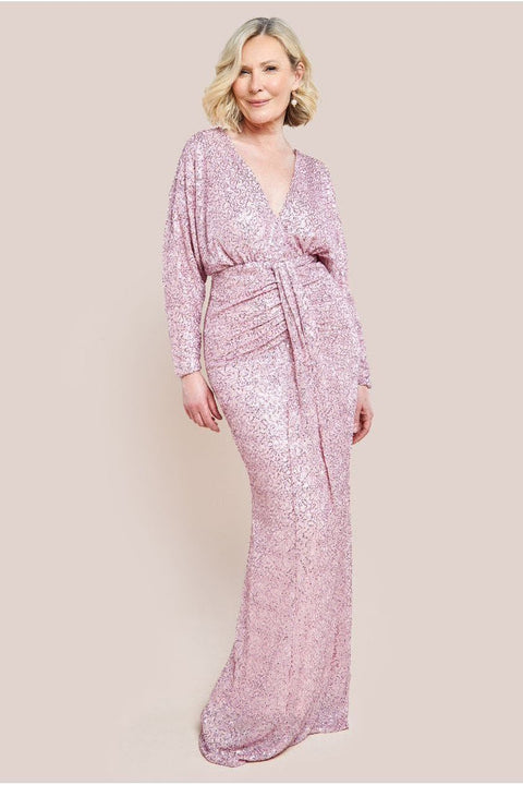 Plunge V-Neck Sequin Maxi Dress - Blush by Goddiva
