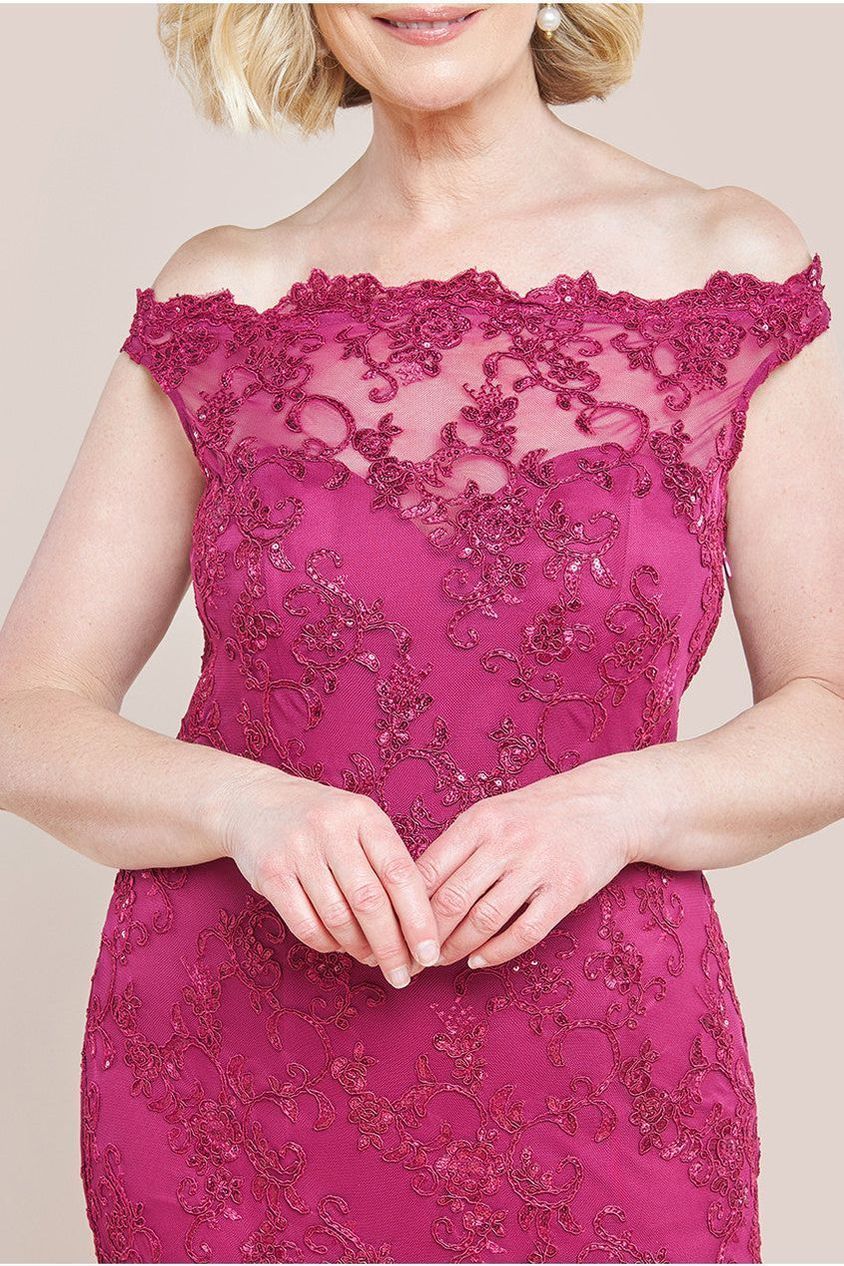 Lace Scallop Edge Mermaid Maxi Dress - Burgundy DR3890M