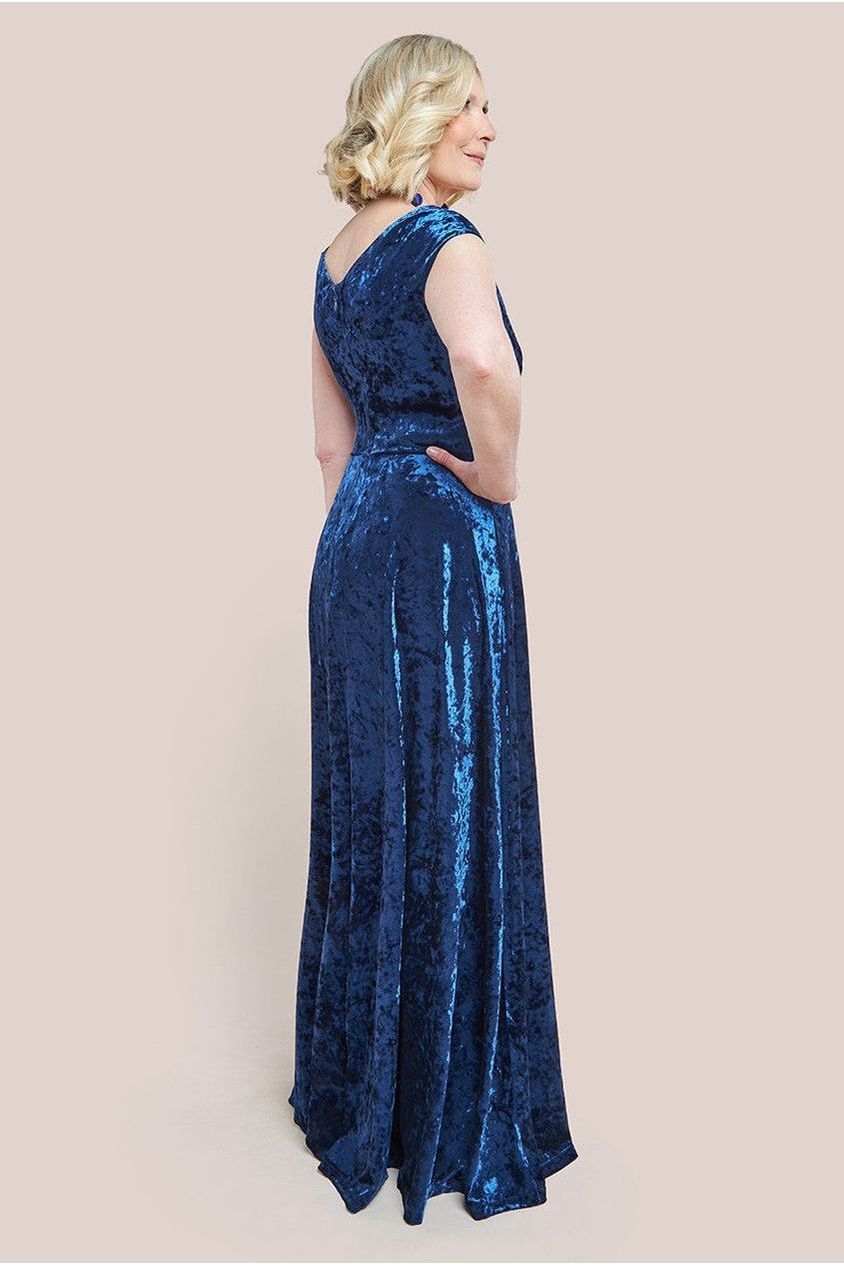 Ice Velvet Bardot Wrap Maxi Dress - Navy DR4029M