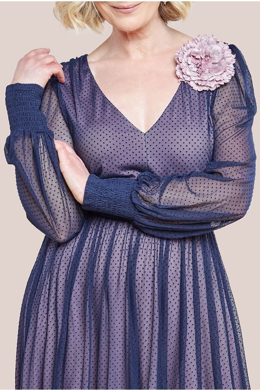 Corsage V-Neck Dobby Mesh Maxi Dress - Blue DR4001M