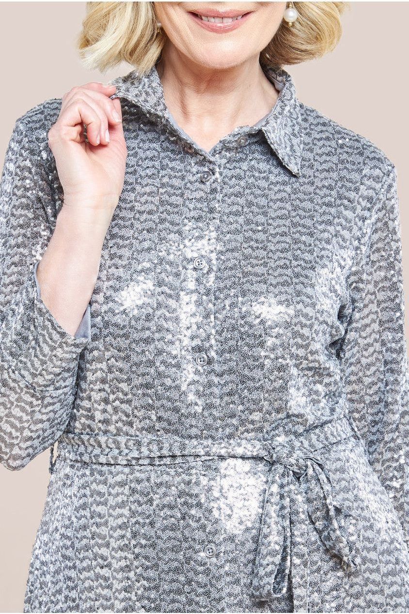 Sequin Skater Shirt - Silver DR4061M
