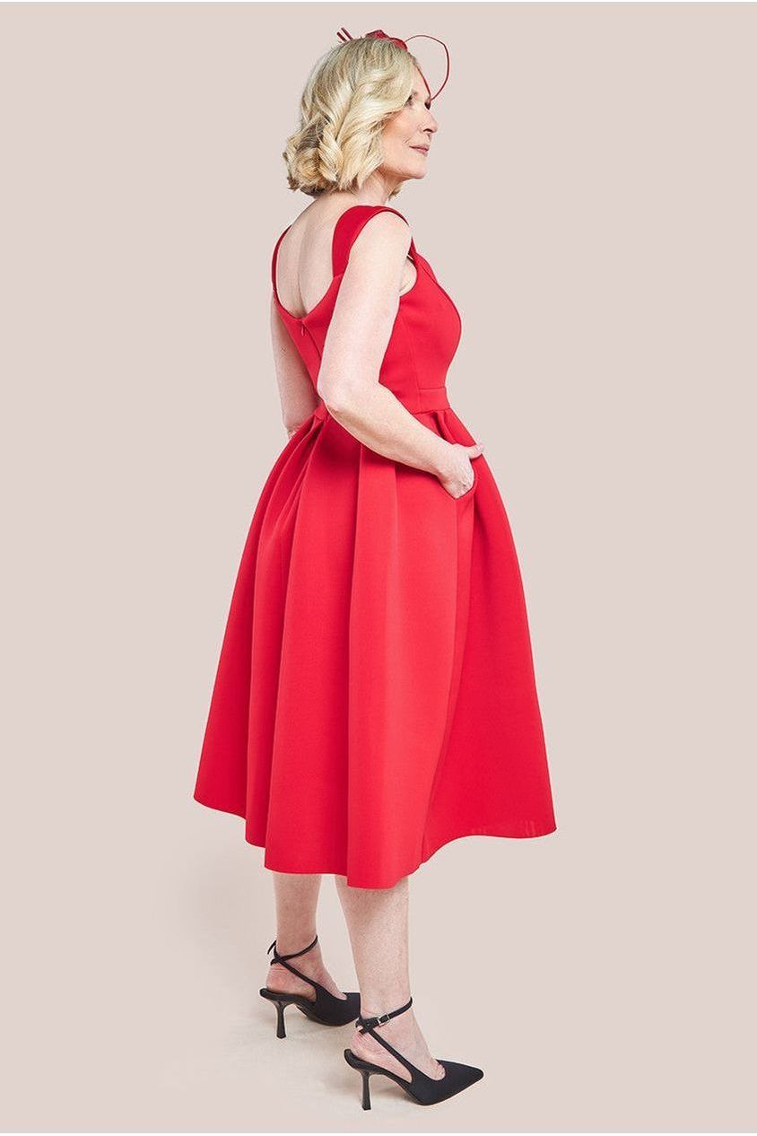 Scuba Foam Skater Midi Dress - Red DR4133M