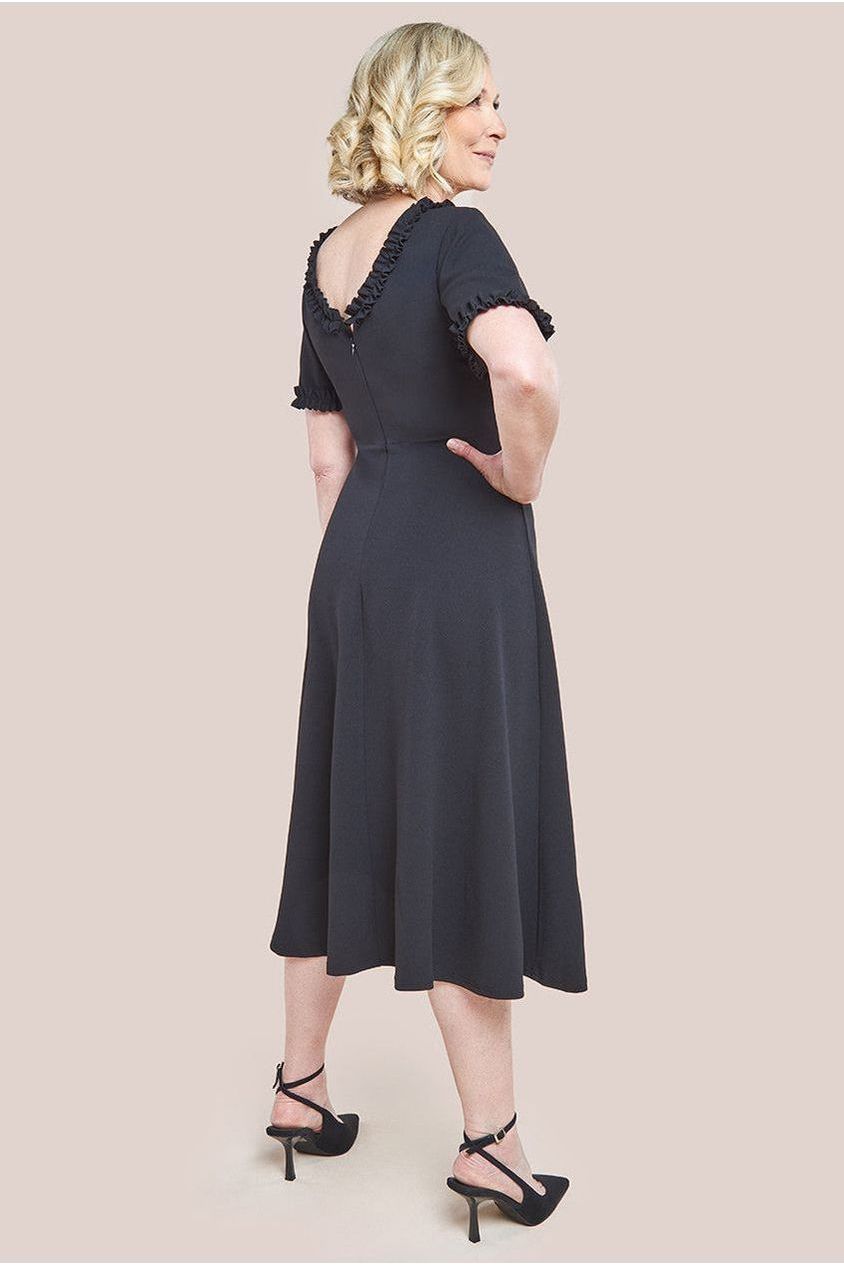Flare Sleeve Frill Edge Midi Dress - Black DR4313M
