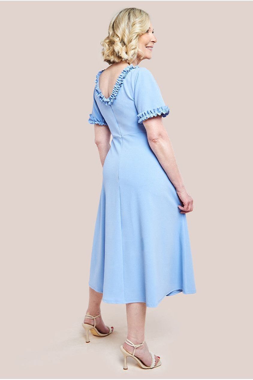 Flare Sleeve Frill Edge Midi Dress - Corn Flower Blue DR4313M