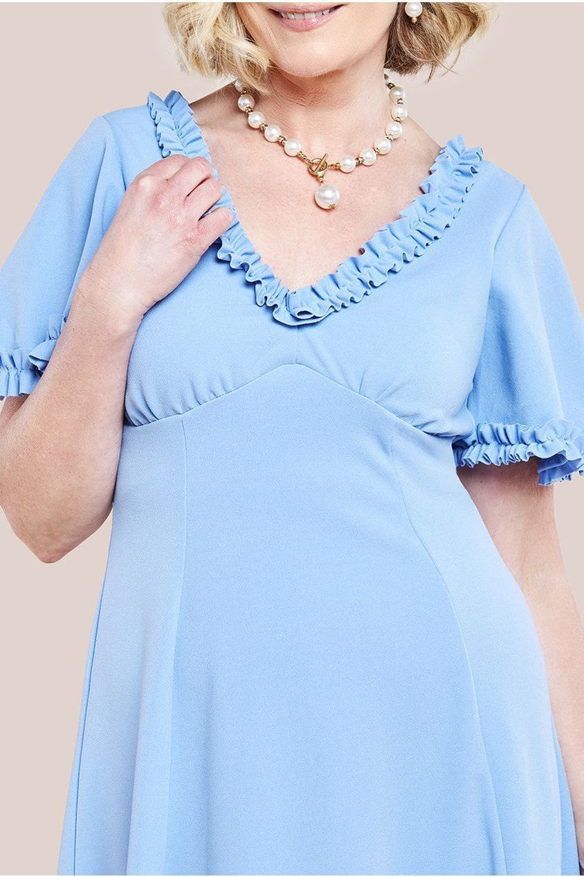 Flare Sleeve Frill Edge Midi Dress - Corn Flower Blue DR4313M