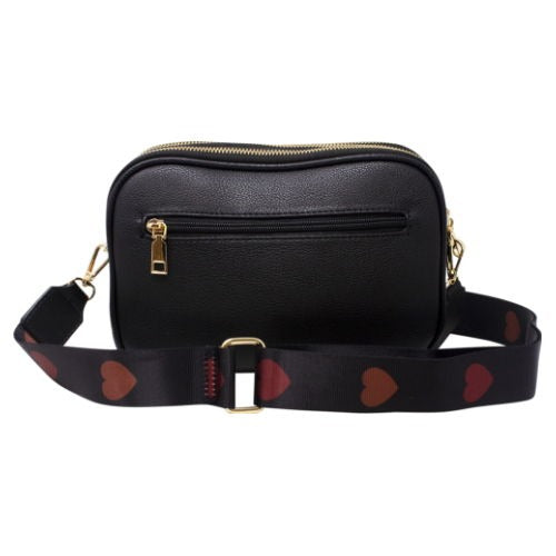 Heart Quilted Crossbody Camera Bag In Black HB344202