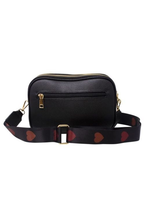 Heart Quilted Crossbody Camera Bag In Black HB344202