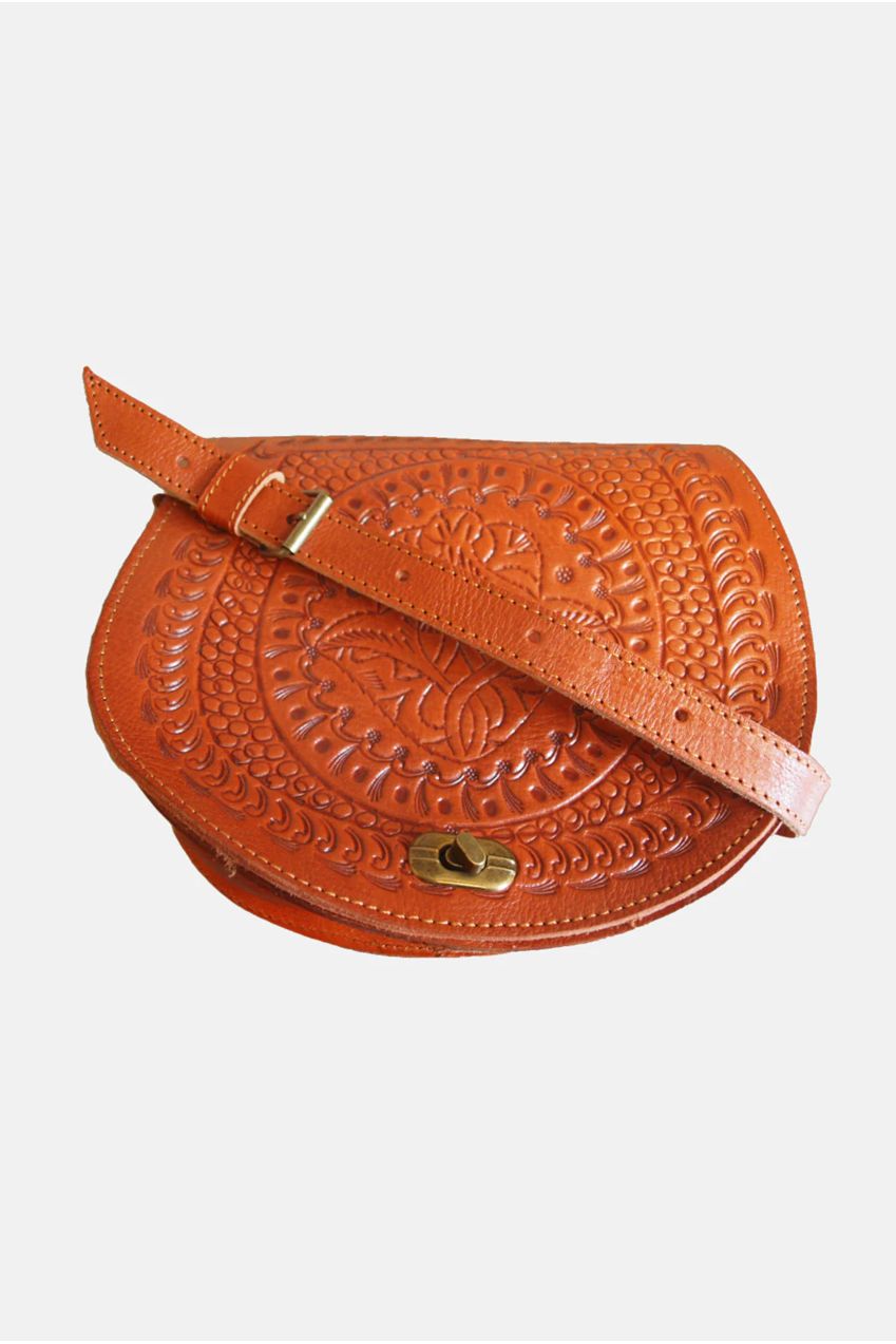 The Temara Embossed Saddle Bag In Light Brown 2011