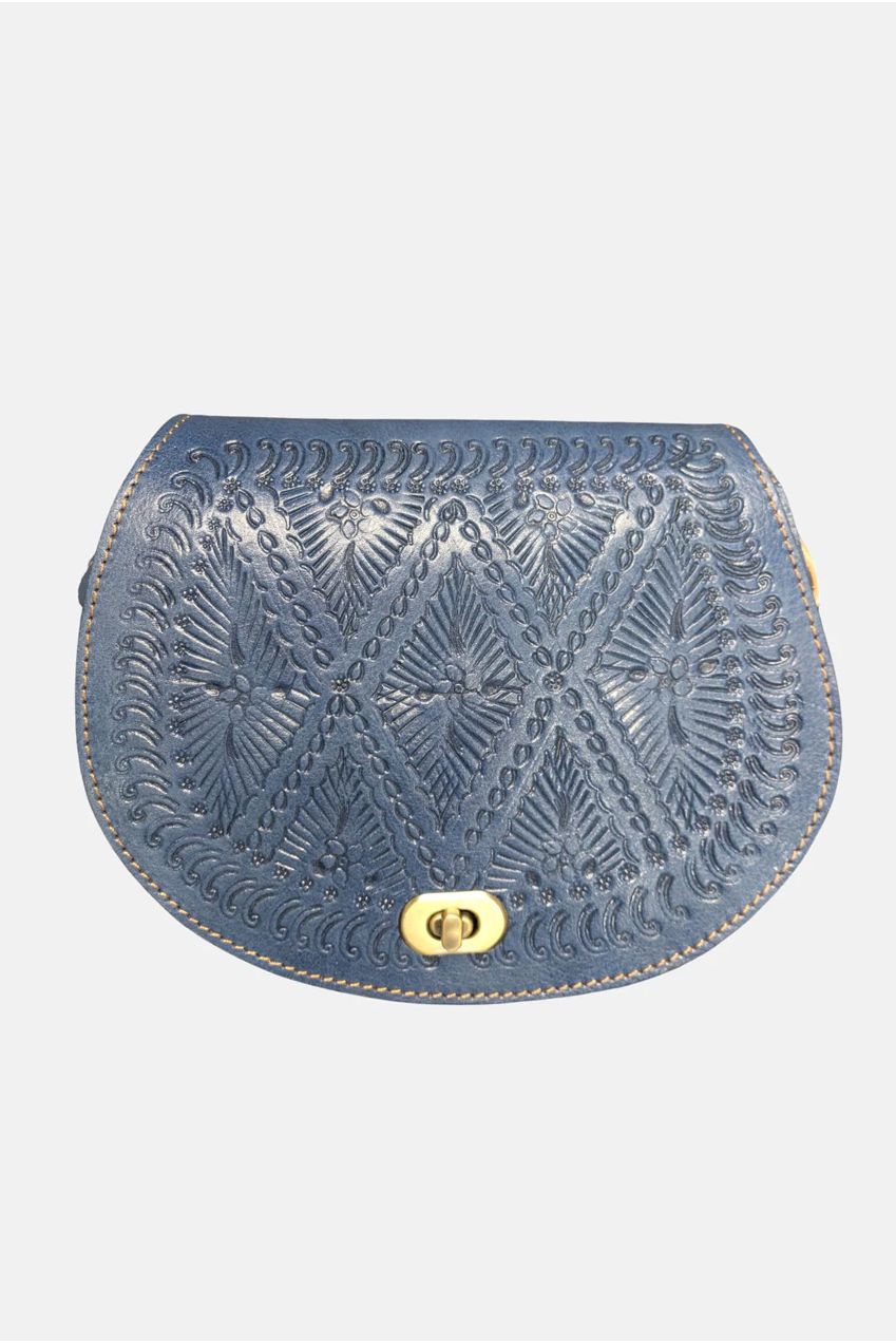 The Temara Embossed Saddle Bag In Navy Blue 2014