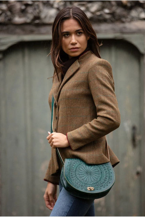The Temara Embossed Saddle Bag In Teal by Berber Leather